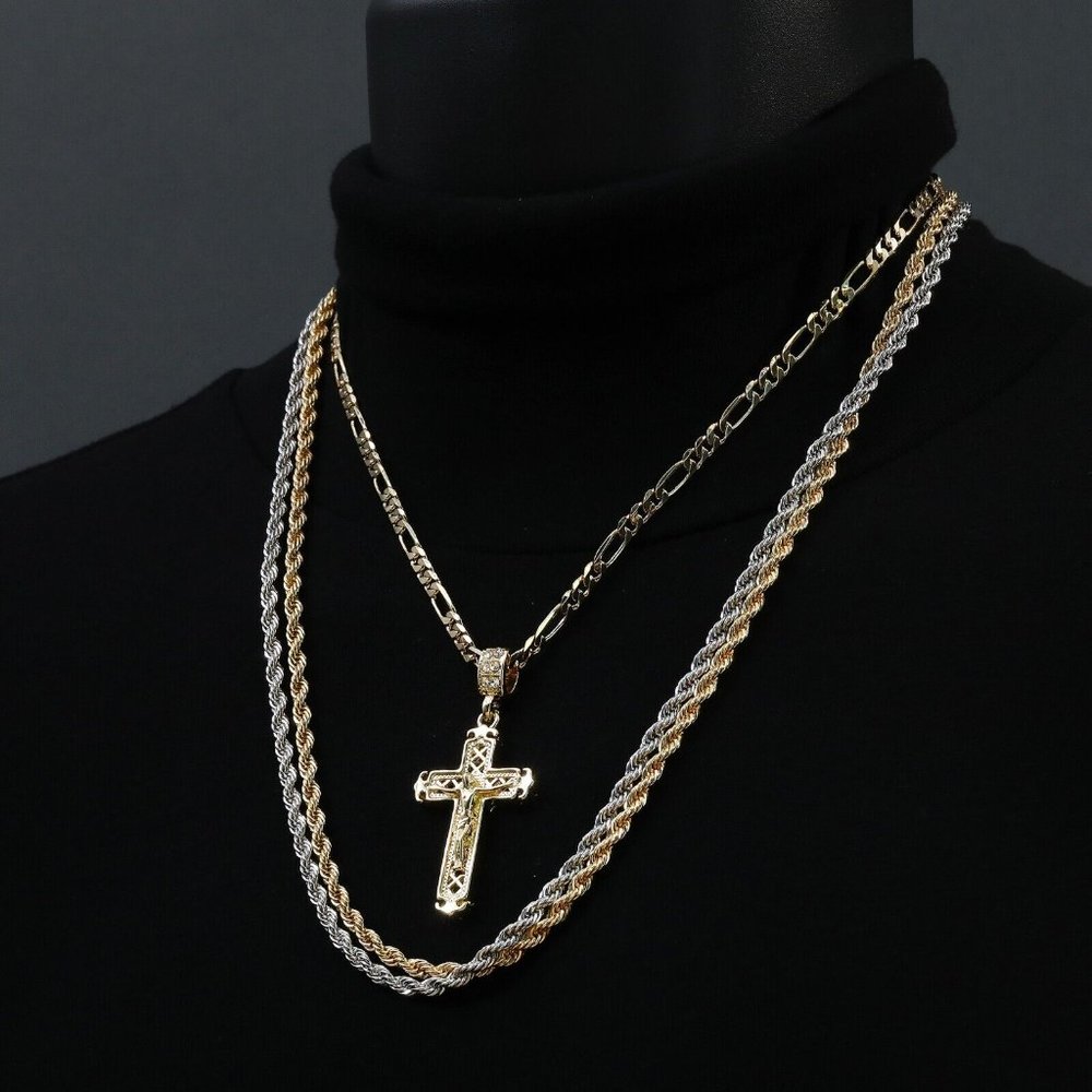14k Jesus Pendant & Necklaces Rope Figaro